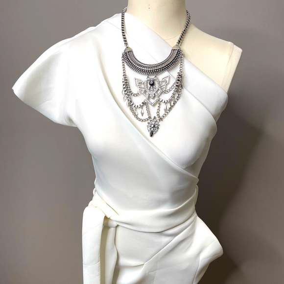 One Shoulder Polyester Bodycon Dress with belt - Picture 3 of 12